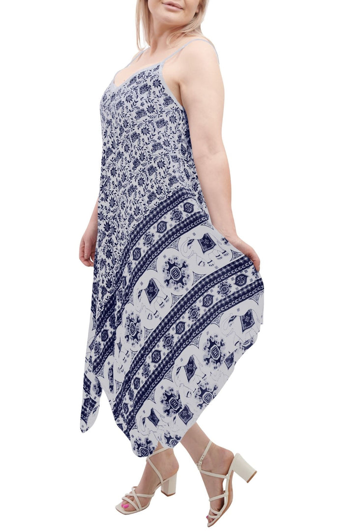 Special Price Italian Elephant Print Sleeveless V Neck Hanky Dress