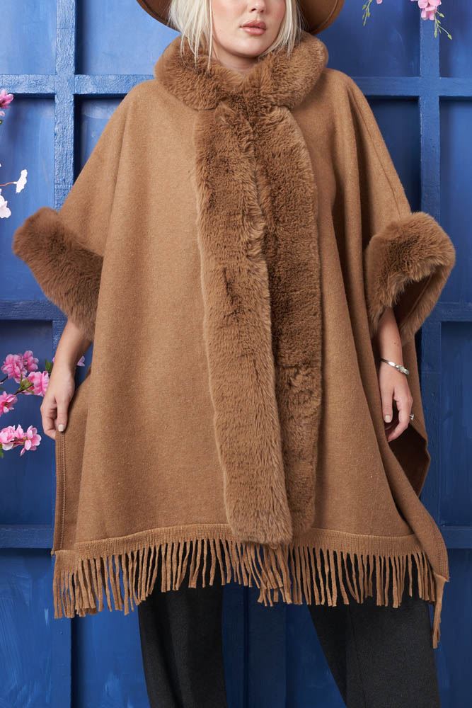 Plain Faux Fur Tassel Hem Cardigan