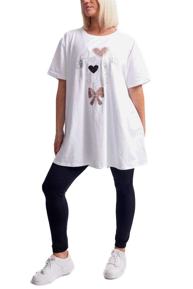 Sequin Bow Heart Pattern Cotton Top