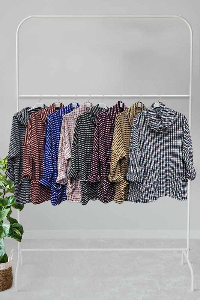 Multi Check Pattern Pocket Acrylic Jumper