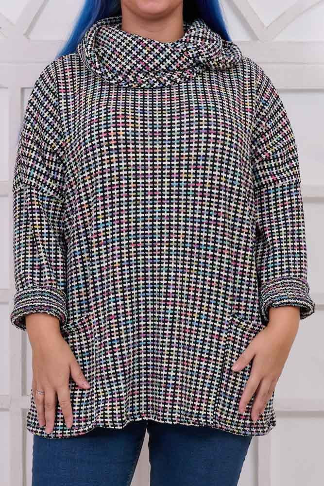 Multi Check Pattern Pocket Acrylic Jumper