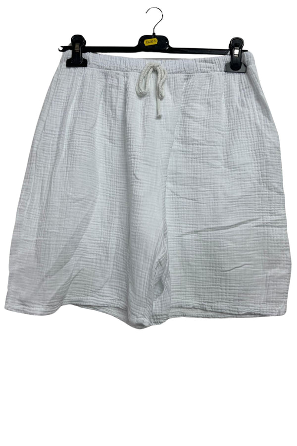 Plain Drawstring Waist Side Pockets Cotton Shorts