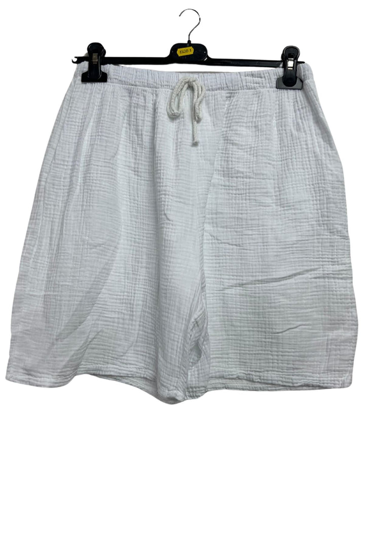 Plain Drawstring Waist Side Pockets Cotton Shorts