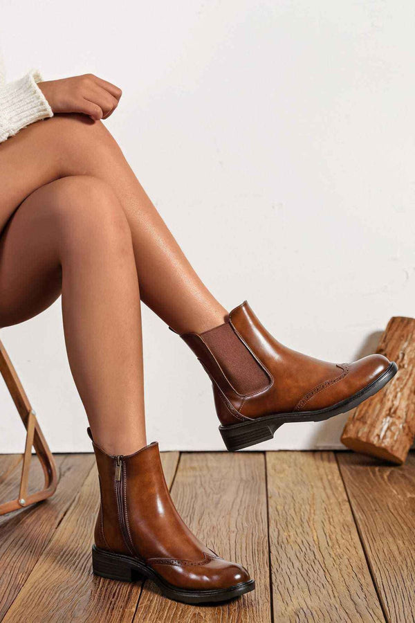 Side Zip Elastic Panel Anckle Shoes