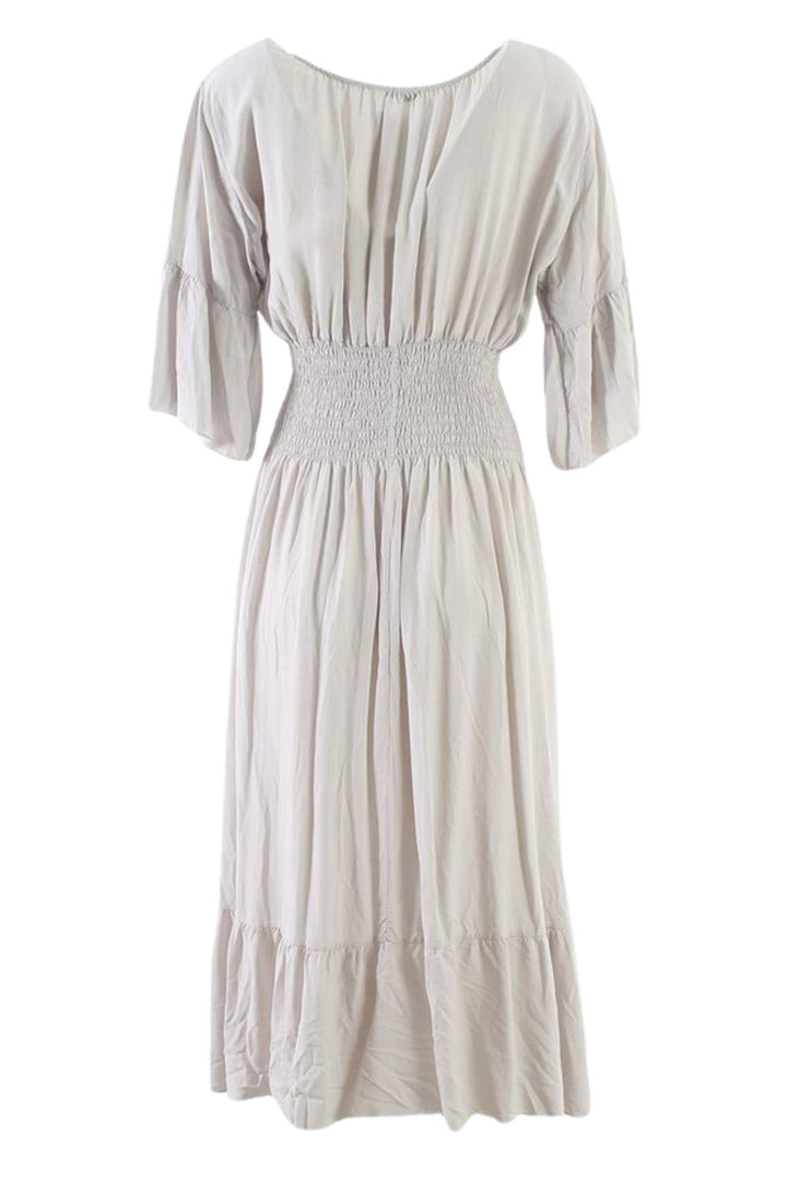 Plain Shirred Waist Flared Sleeves Maxi Dress