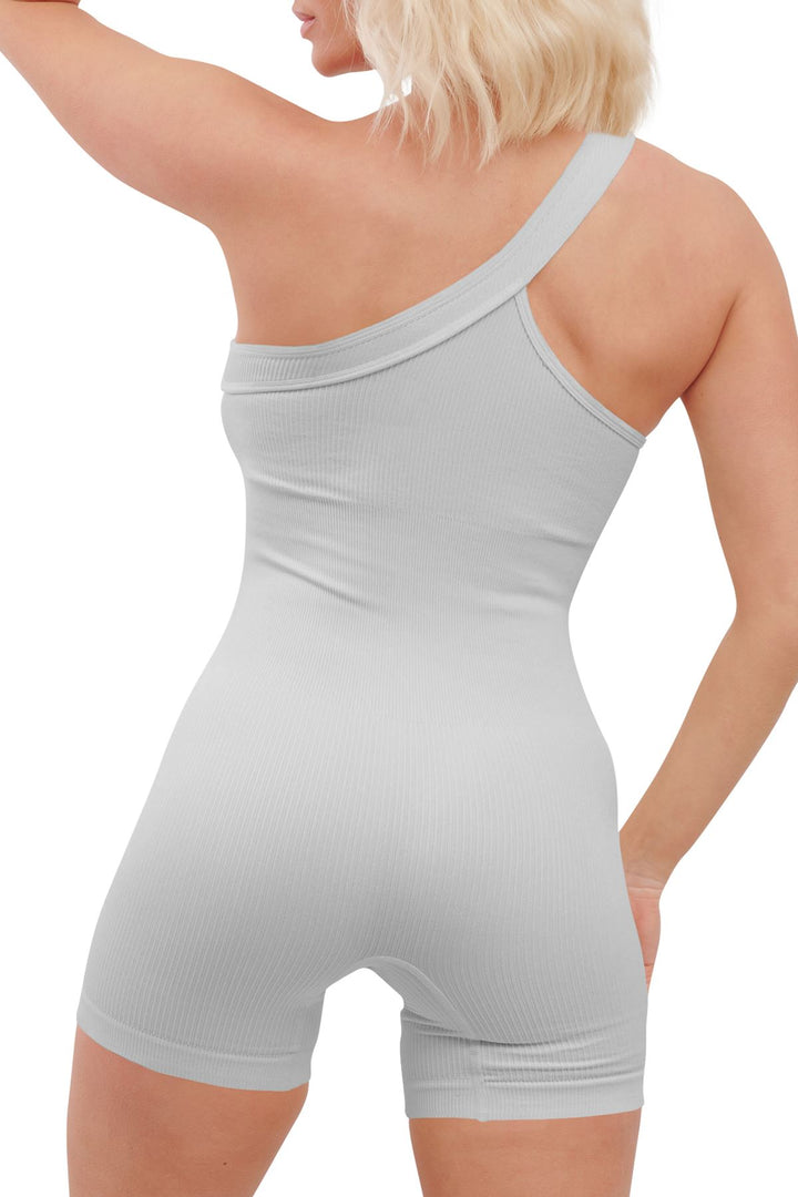 Special Price Plain One Shoulder Seamless Ribbed Nylon Jumpsuit