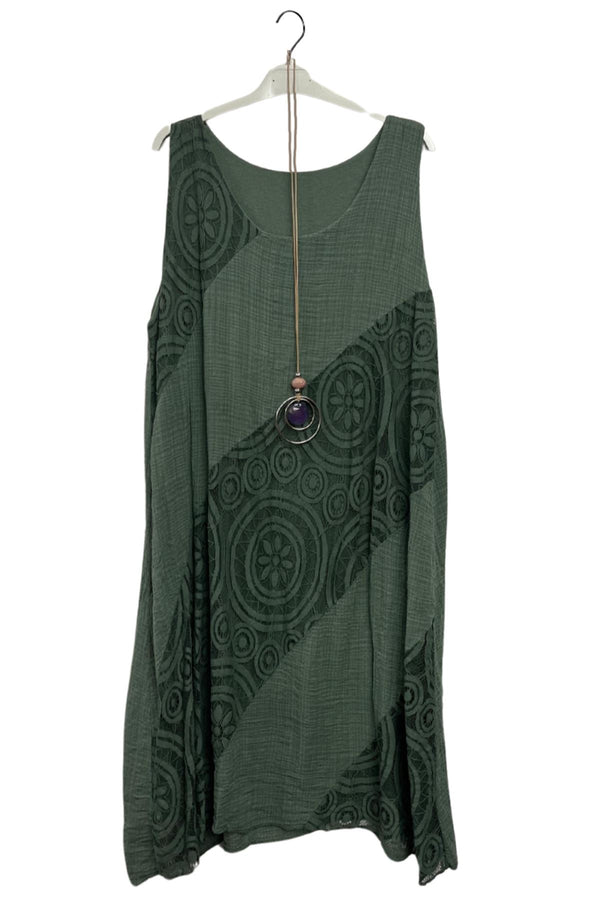 Embroidered Textured Circular Pattern Cotton Dress