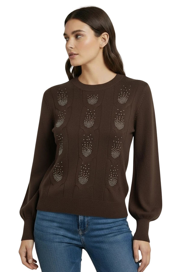 Beaded Cable Knit Pattern Soft Feel Tunic Jumper