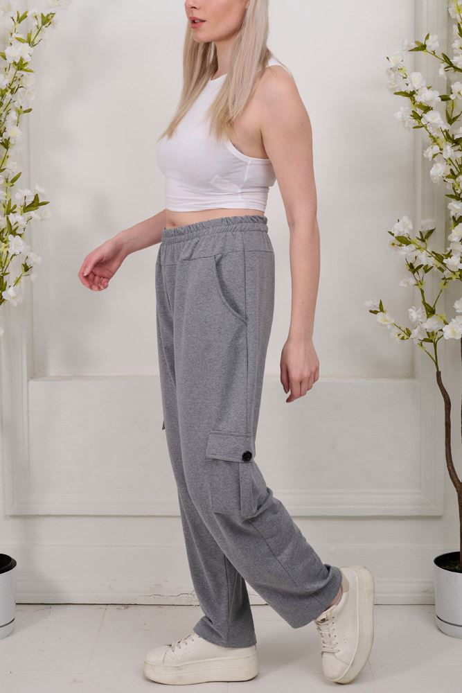Plain Side Pockets Cotton Trousers