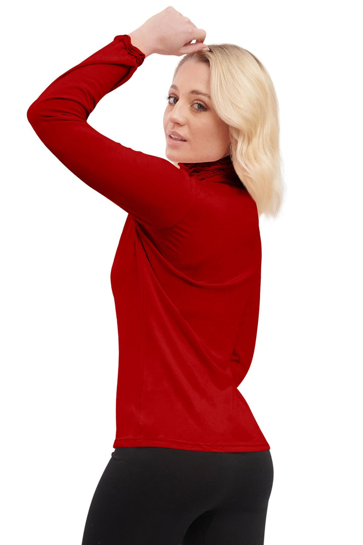 Special Price Plain Ruched Frill Roll Neck Tunic Viscose Top
