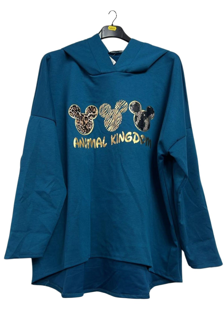 Mickey Mouse Print High Low Hem Hoodie
