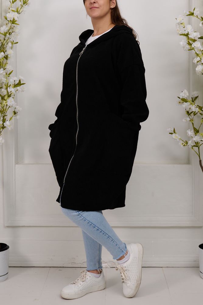 Plain Zip Up Long Hoody