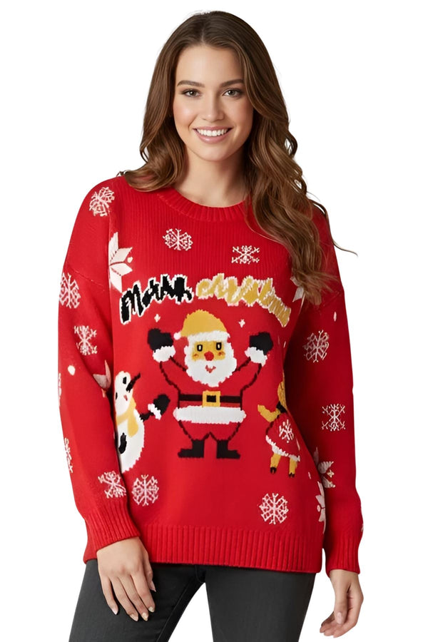 Snowmen Santa Pattern Xmas Knitted Jumper