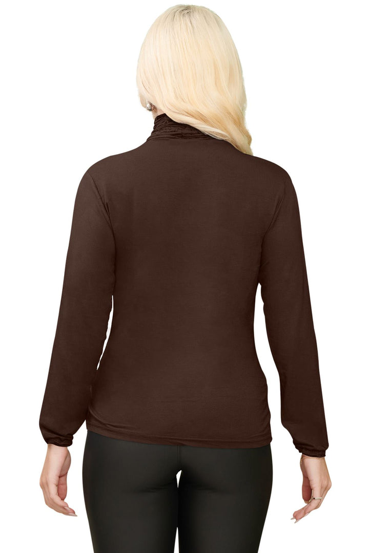 Special Price Plain Ruched Frill Roll Neck Tunic Viscose Top