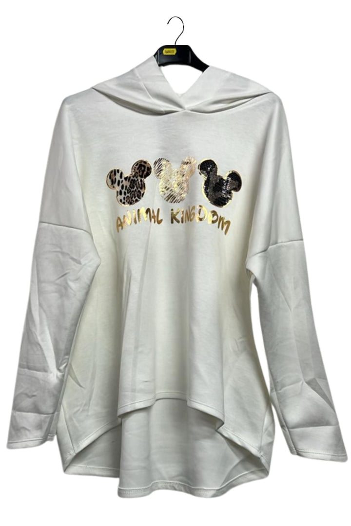 Mickey Mouse Print High Low Hem Hoodie
