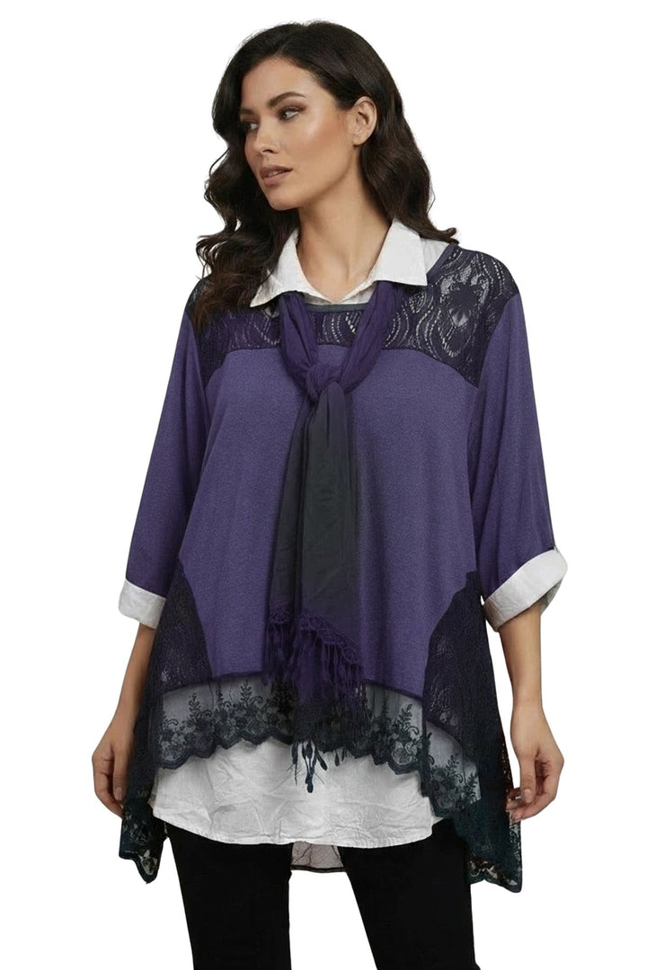 embroidered floral layered hem cotton top
