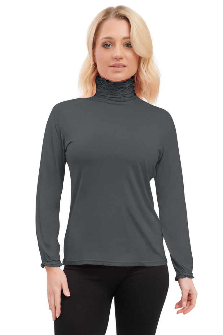 Special Price Plain Ruched Frill Roll Neck Tunic Viscose Top