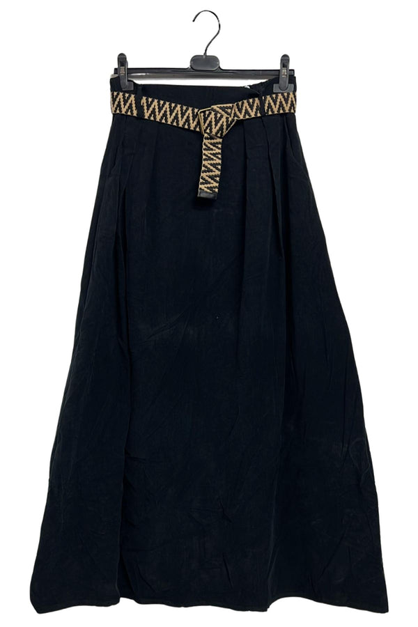 Plain Two Side Pockets Belted Cotton Skirt