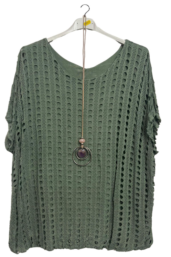 Openwork Crochet-Like Pattern Tunic Top