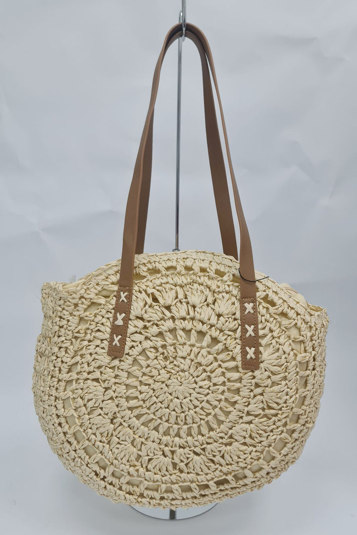 Round Straw Two Handle Shoulder Bag