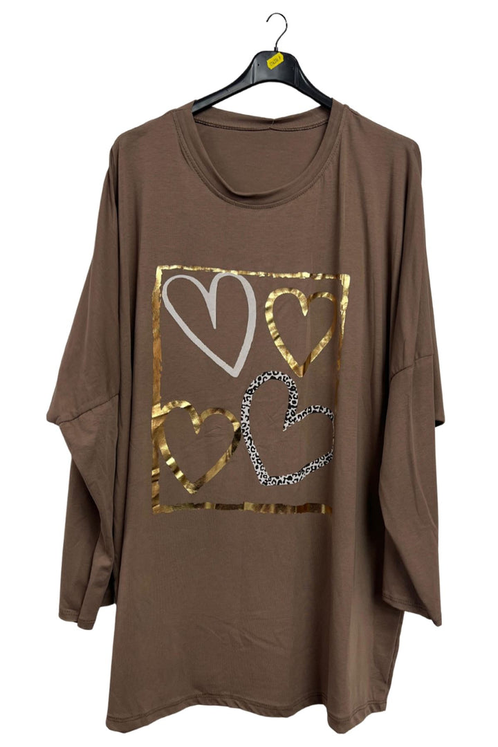 Metallic Foil Hearts Oversized longline Top