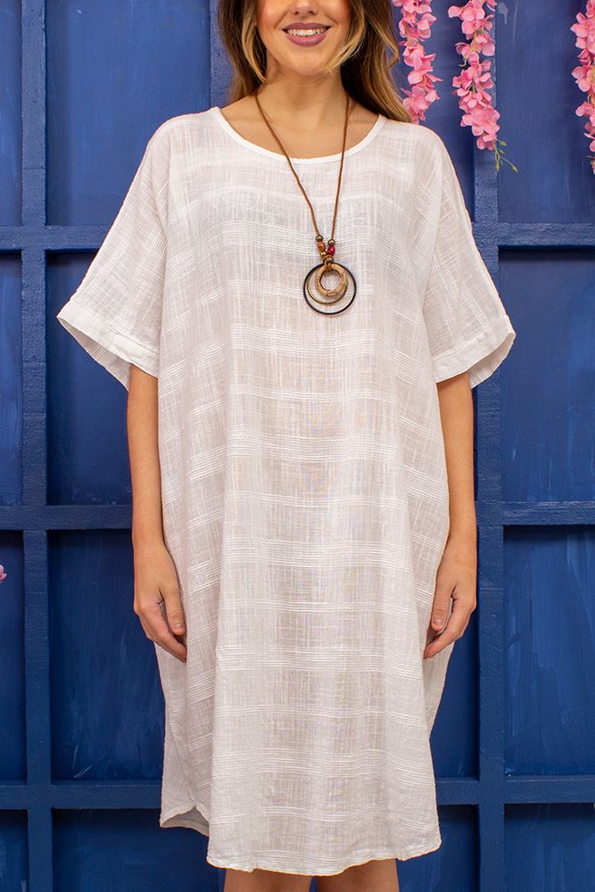 Plain Cotton Dipped Hem with Necklace Top