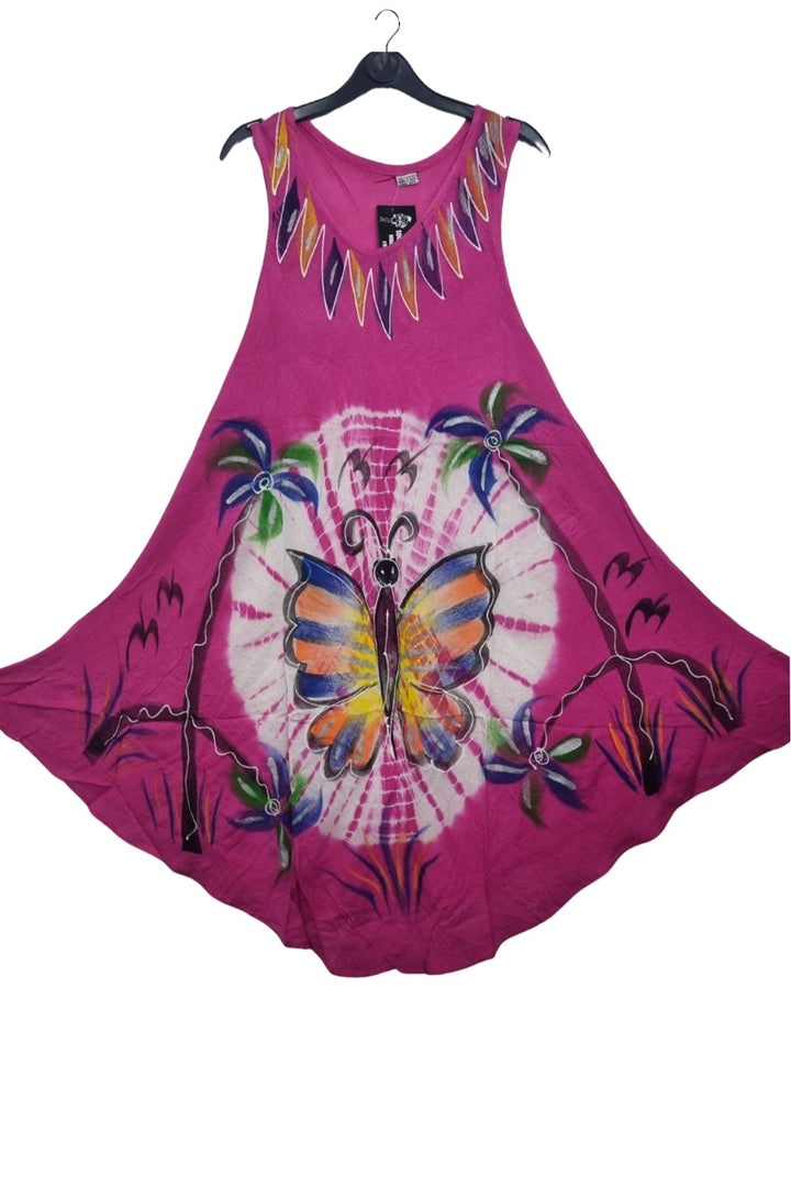 Butterfly Palm Trees Abstract Leaf Accents Motif Dress