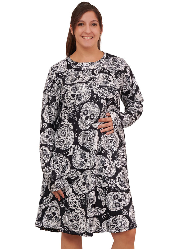 Skull Mono Print Halloween Dress