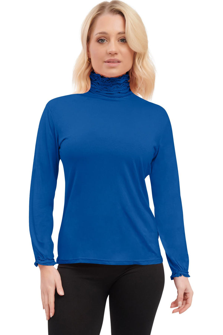 Special Price Plain Ruched Frill Roll Neck Tunic Viscose Top