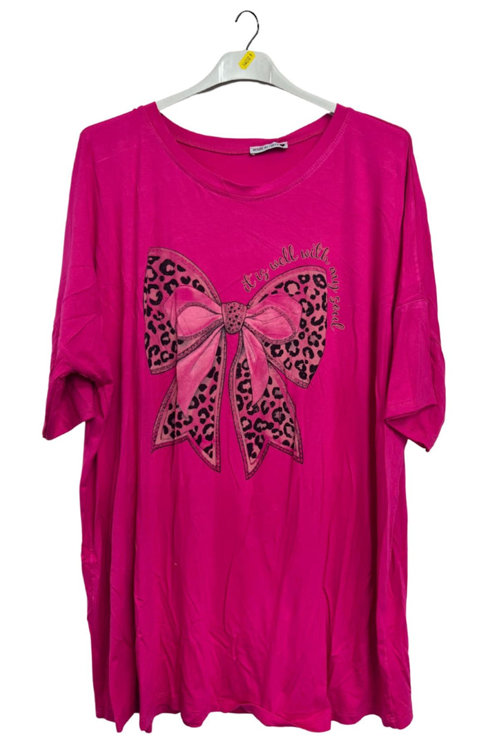 Leopard Bow Print Oversized Top