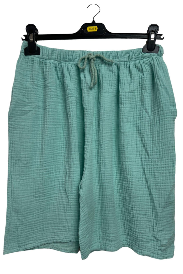 Plain Drawstring Waist Side Pockets Cotton Shorts