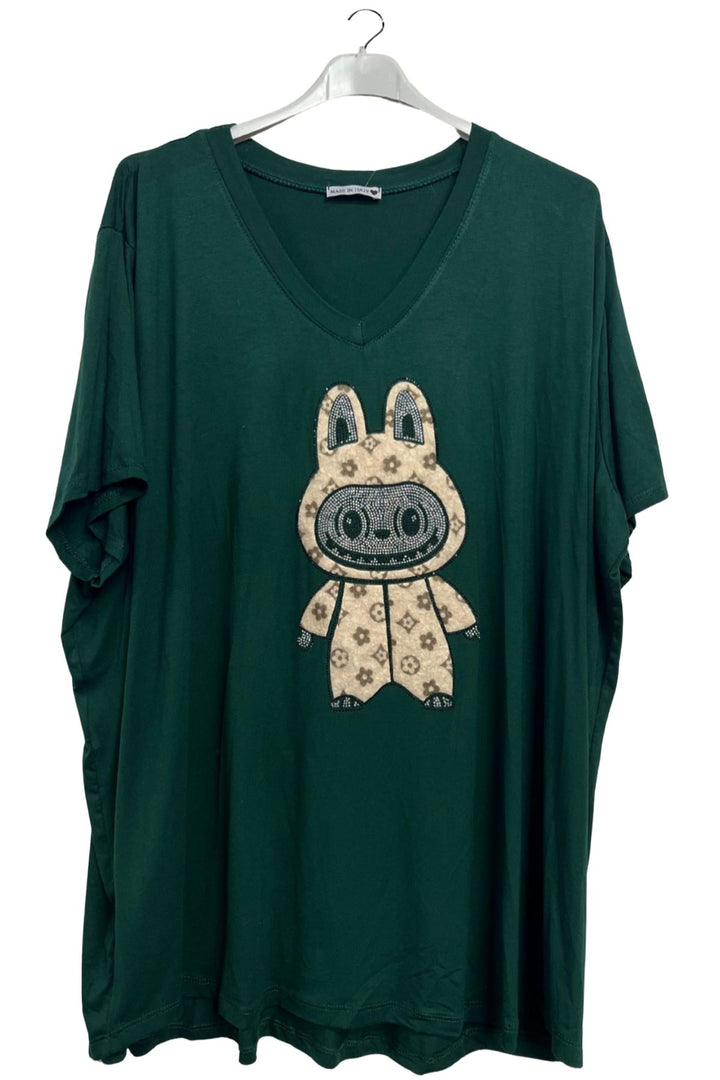 Sequin Embellished Bunny Oversized T-Shirt