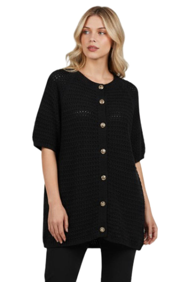 Plain Eyelet Texture Front Button Down Detail Cardigan