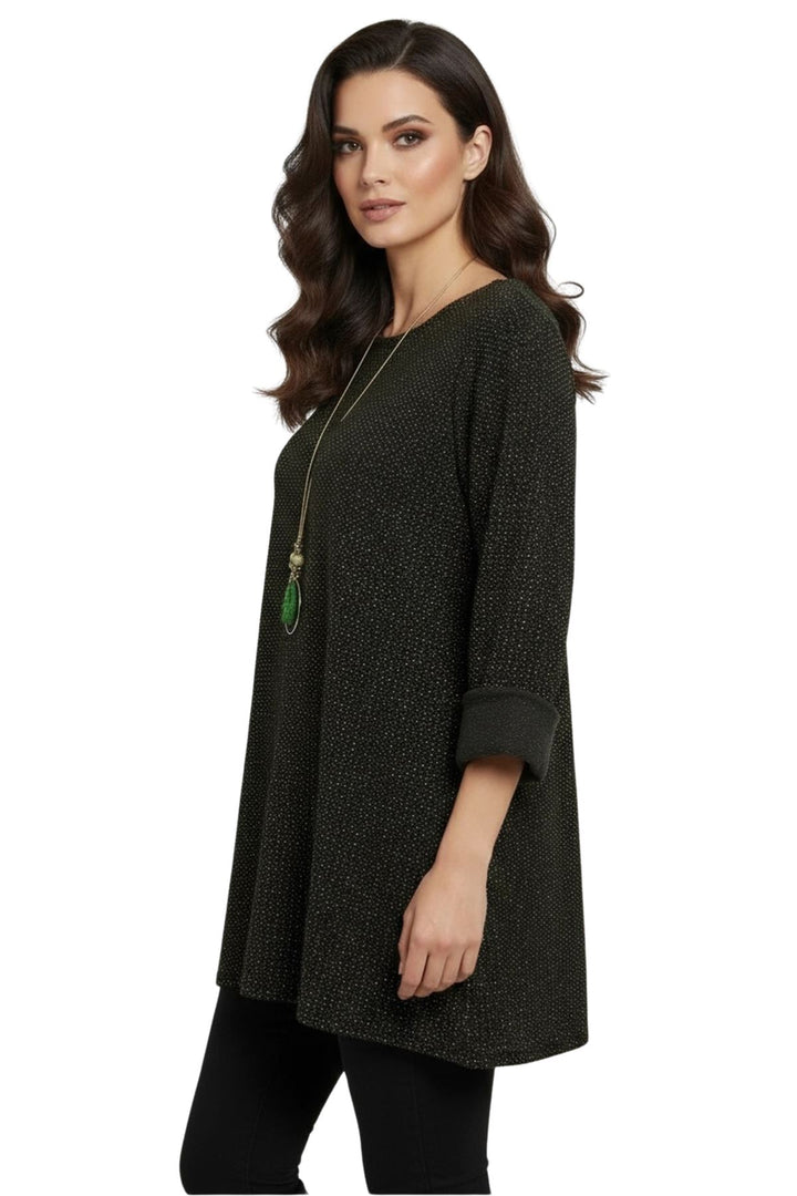 teal metallic dotted knit tunic top