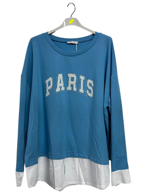 Paris Print Layered Look Cotton Sweatshirt