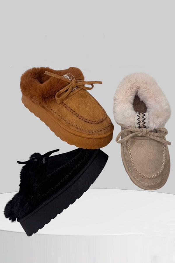 Suede Fur Lined Slip On Shoes