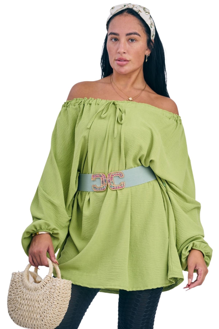 Plain Oversized Drawstring Neckline Top