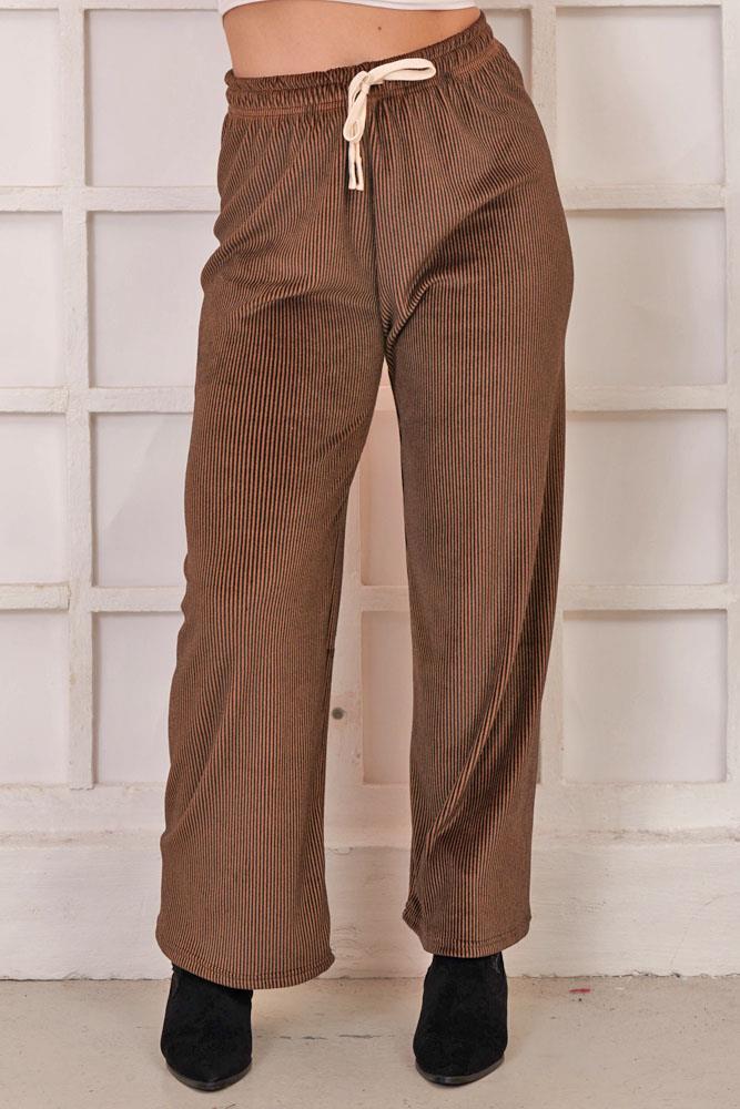 Plain Ribbed Wide Leg Trousers