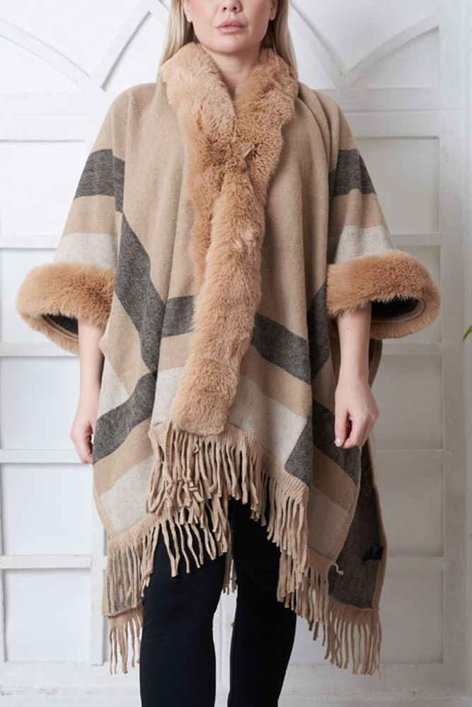 Faux Fur Plaid Poncho