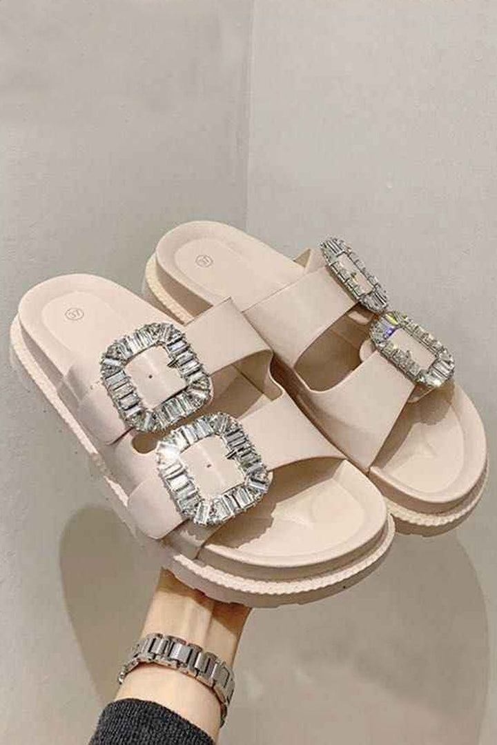 Double Buckle Crystal Embellished Slider