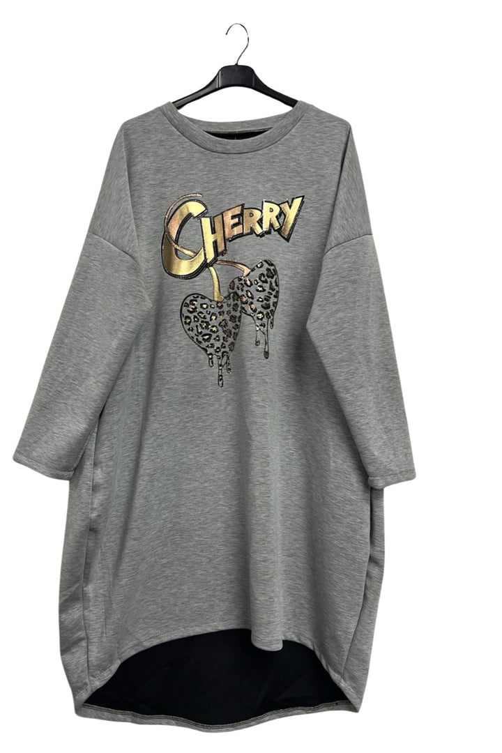 Metallic Cherry Two Heart Pattern High Low Hem Dress
