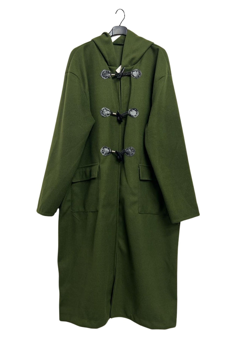 Plain Front Two Flap Pockets Longline Duffle Coat
