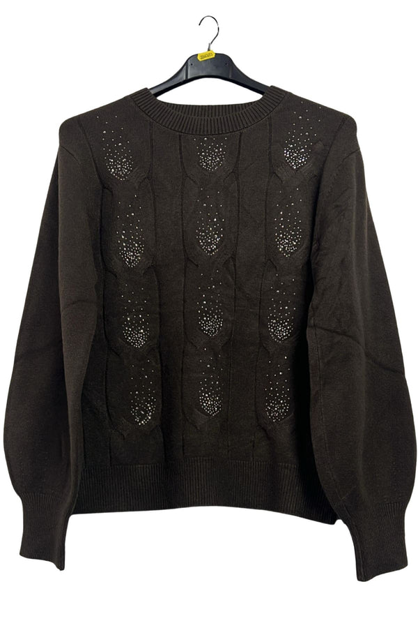 Beaded Cable Knit Pattern Soft Feel Tunic Jumper