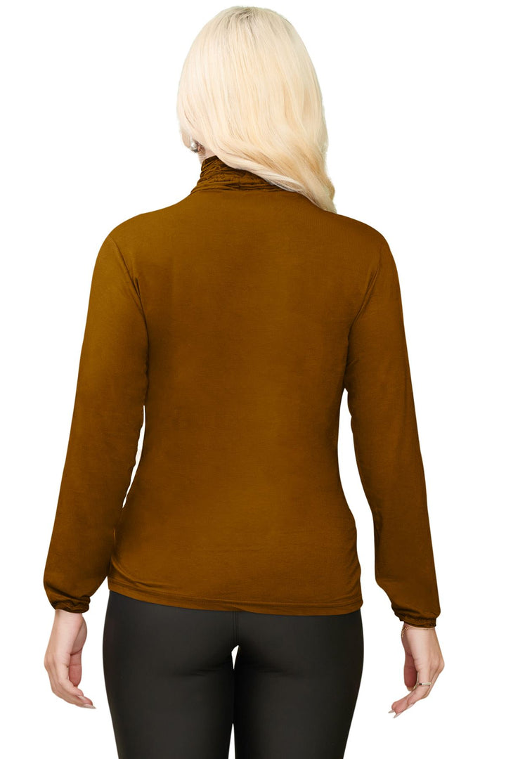 Special Price Plain Ruched Frill Roll Neck Tunic Viscose Top