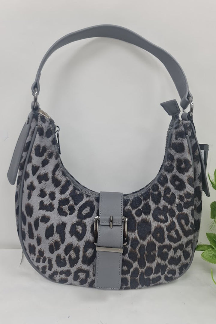 Leopard Print Buckle Detail Shoulder Bag
