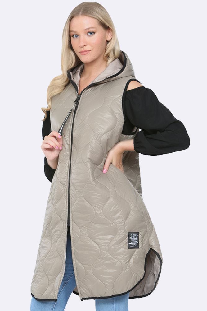 Italian Fashion Review Logo Zip Quilted Gilet