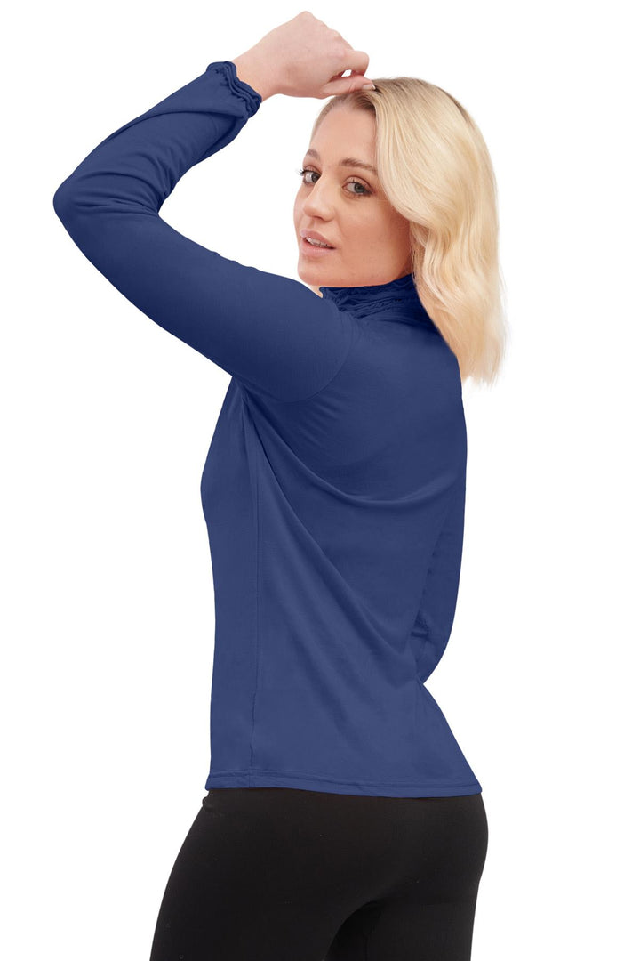 Special Price Plain Ruched Frill Roll Neck Tunic Viscose Top