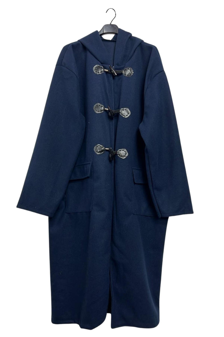 Plain Front Two Flap Pockets Longline Duffle Coat
