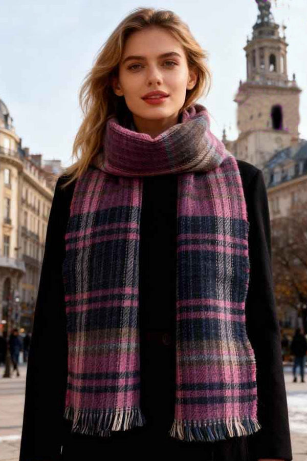 Fringe Check Print Tassel Scarves