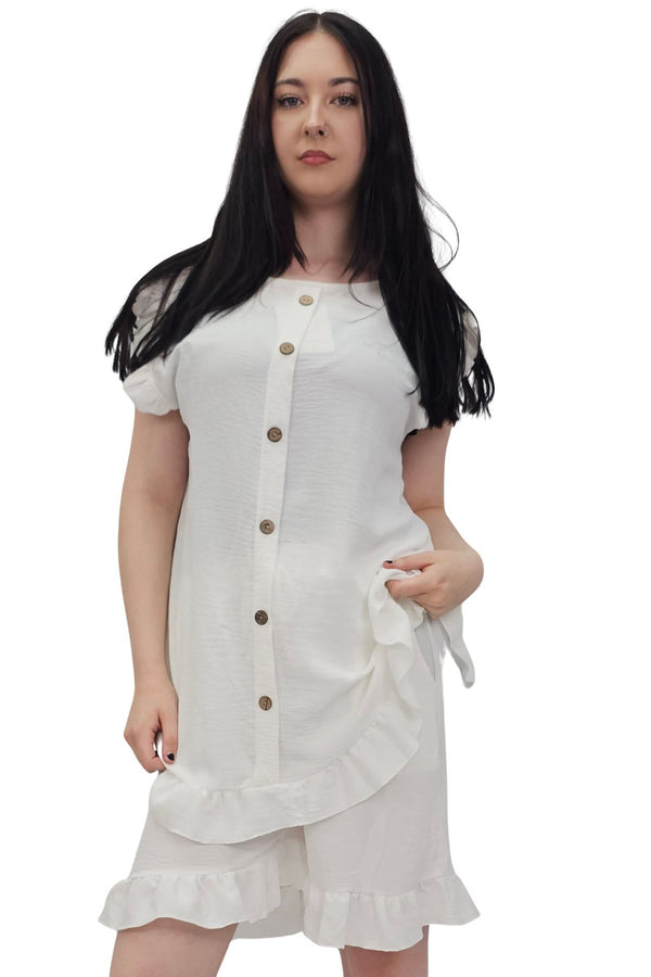 Plain Sleeveless Ruffle-Trimmed Co-Ord Set